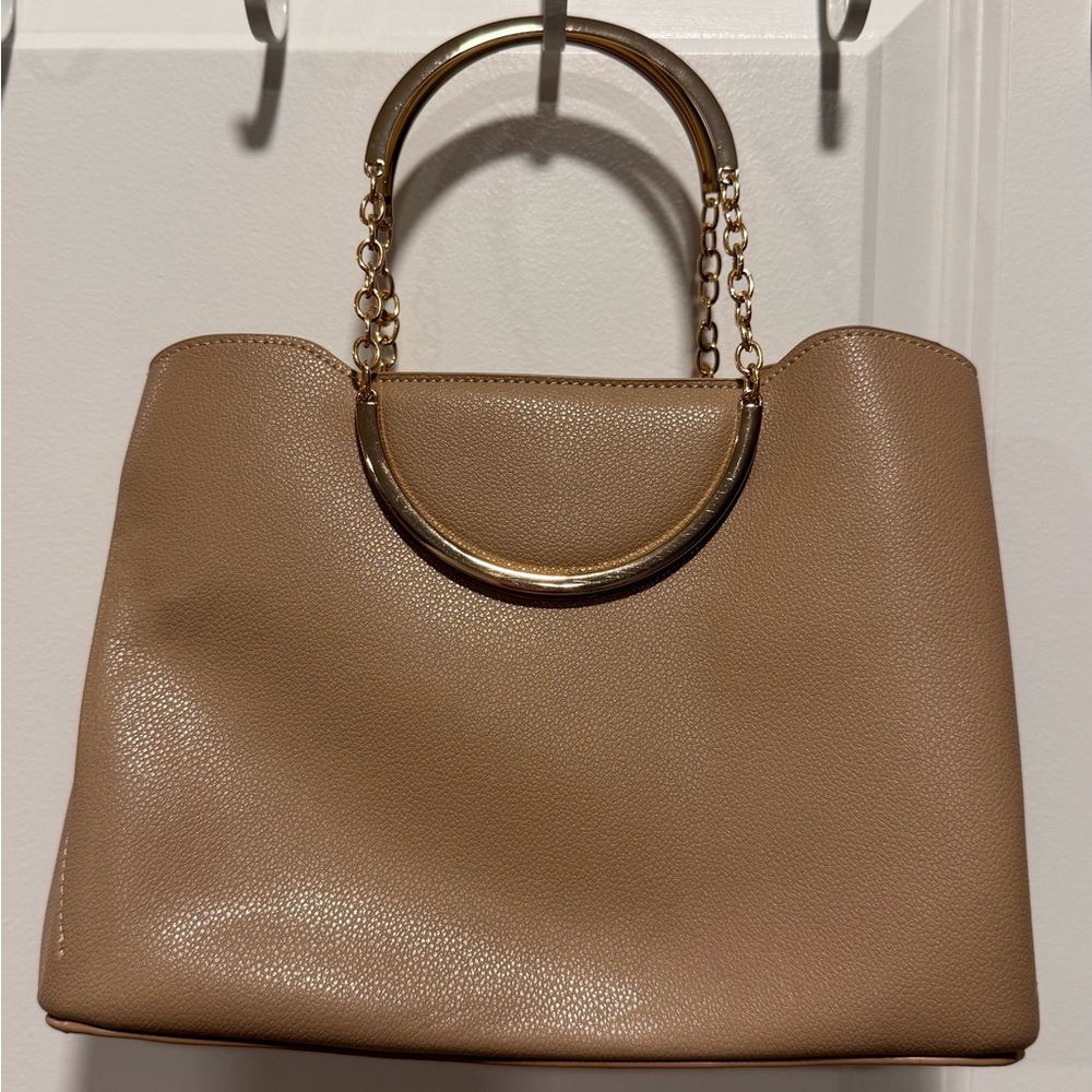 Forever 21 Tan Shoulder Bag with Gold Handles